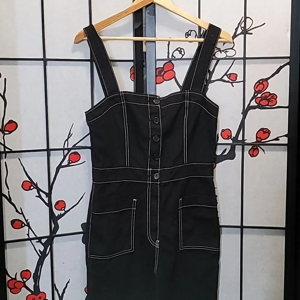 REFORMATION Black White Square Amory Top Stitching Overalls